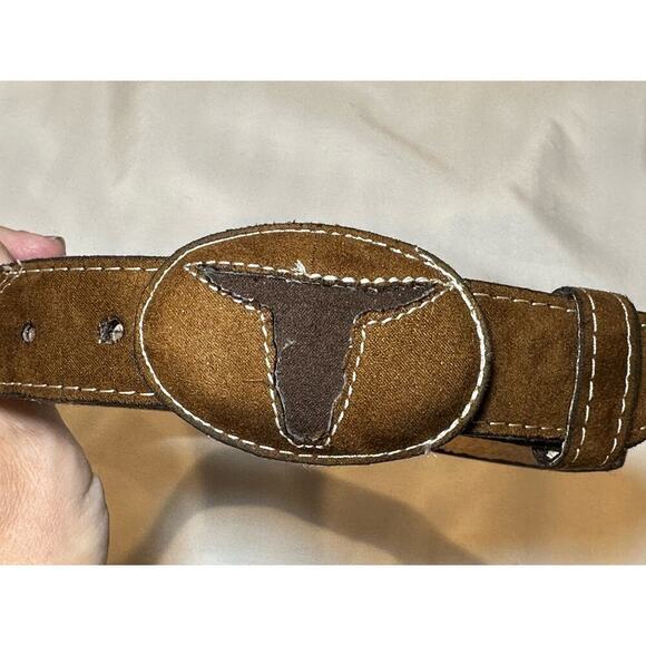 Bull head boys belt made in Mexico rodeo double suede country cowboy western sm - Picture 3 of 13